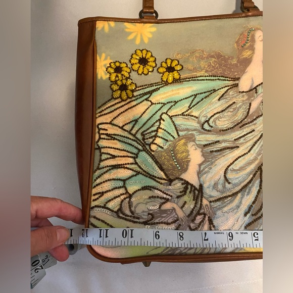 LIKE NEW Isabella Fiore Artistic Rare Design Brown and Yellow Beaded Tote - Picture 8 of 10